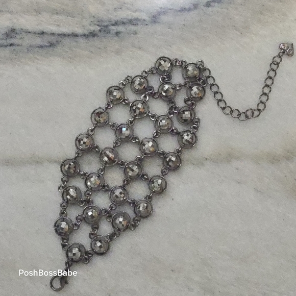BLV Jewelry - BLV Gunmetal Wide Bracelet with Faceted Gray Crystals – Adjustable